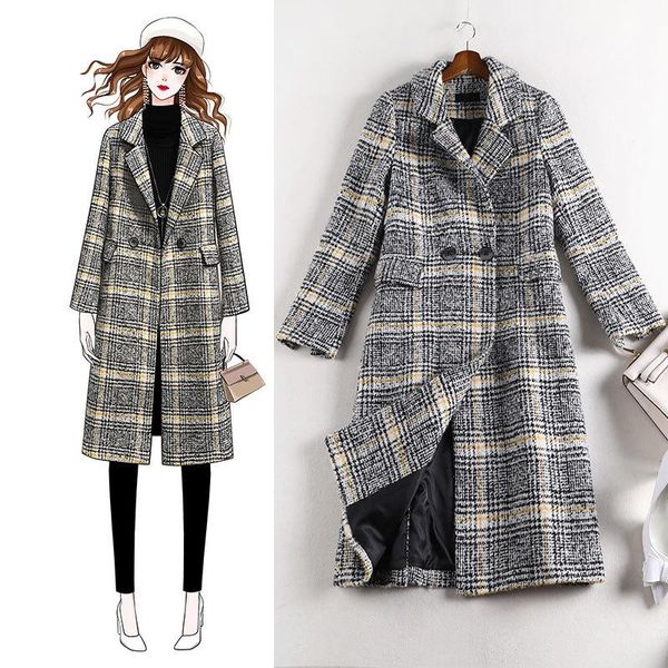 

новая весна и осень женского шерстяное пальто модного темперамент возраст снижающего coat outdoor leisure средней длина ветровка, Black