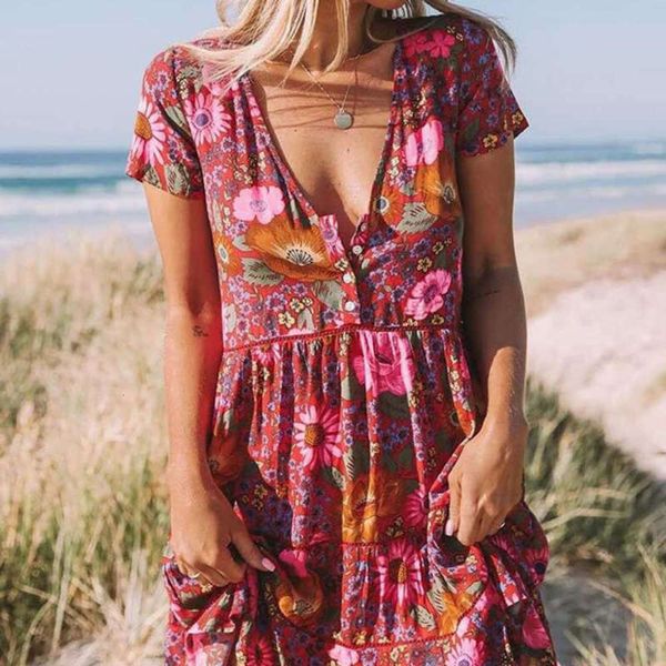 

loose summer 2019 short sleeve v-neck women's drape fabric seaside resort daisy dress, Black;gray