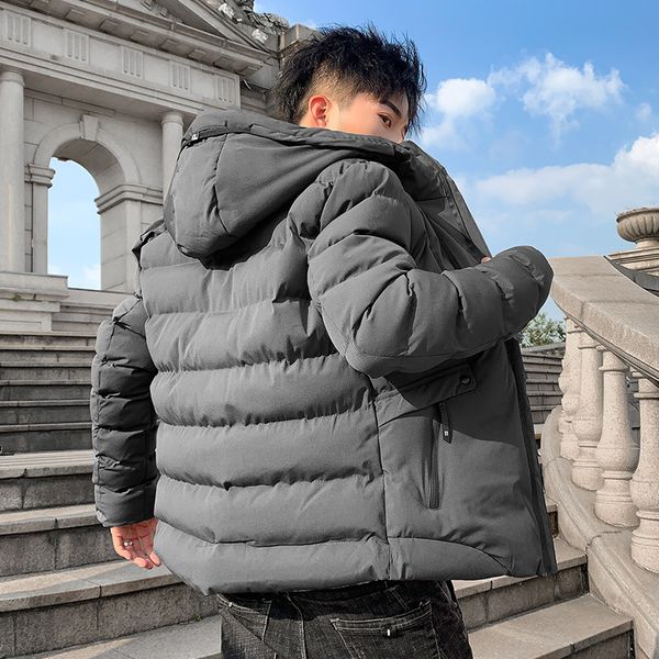 

thiened warm 2020 men's hooded korean trend down cotton padded jaet autumn winter, Black