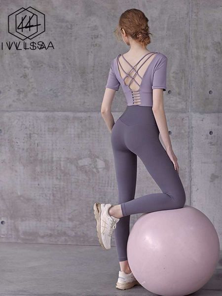 

italian ivlisa yoga suit women autumn and winter professional high-end fashion sports fitness two-piece set, Gray