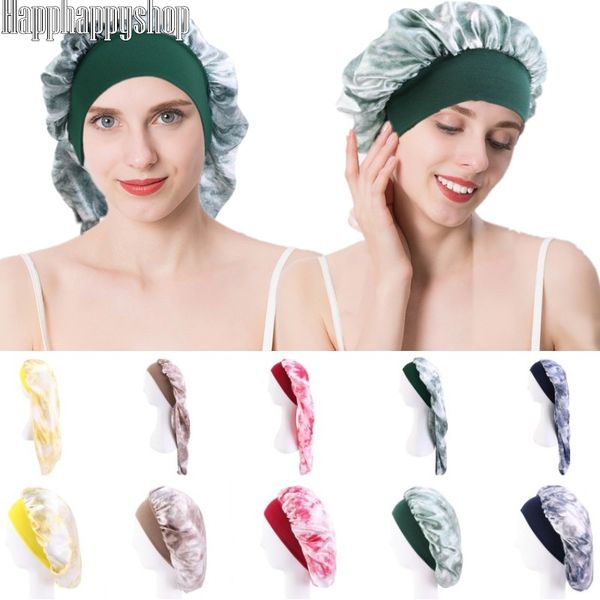 

women and ladies printed elastic wide bonnet long hair care hat sleeping cap african turban india headscarf wrap muslim headwear, Blue;gray