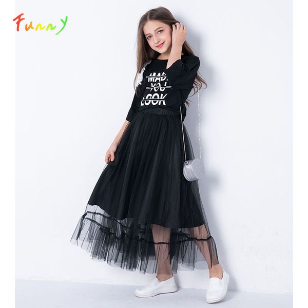 Abbigliamento Abbigliamento Abbigliamento Abbigliamento Mezza manica Black Off Snow Tops Mesh Gonna 2 Pezzo Set Summer Boutique Bambini Bambini Vestiti Abiti da ragazze LJ200915