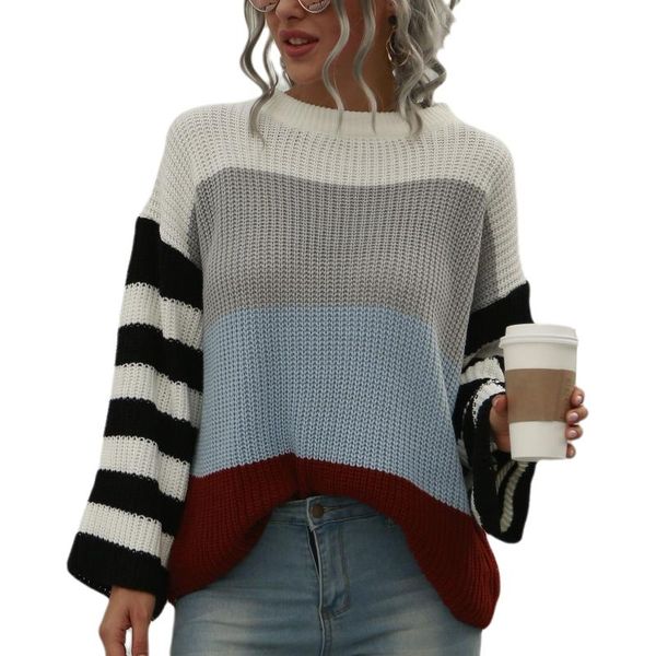 

women's sweaters fashion women ladies winter warm long sleeve color block female round neck pullover, White;black