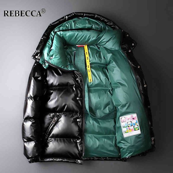 

downs white duck feather men's coat, thermal jacket, short hoodie, bright face, winter clothing, 90%,, Black