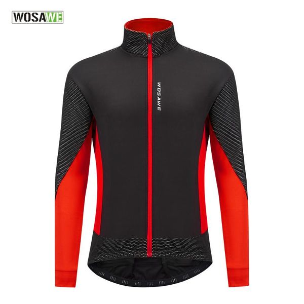 

racing jackets winter cycling thermal fleece warm up mtb bike jacket lightweight windproof reflective windbreaker, Black;red