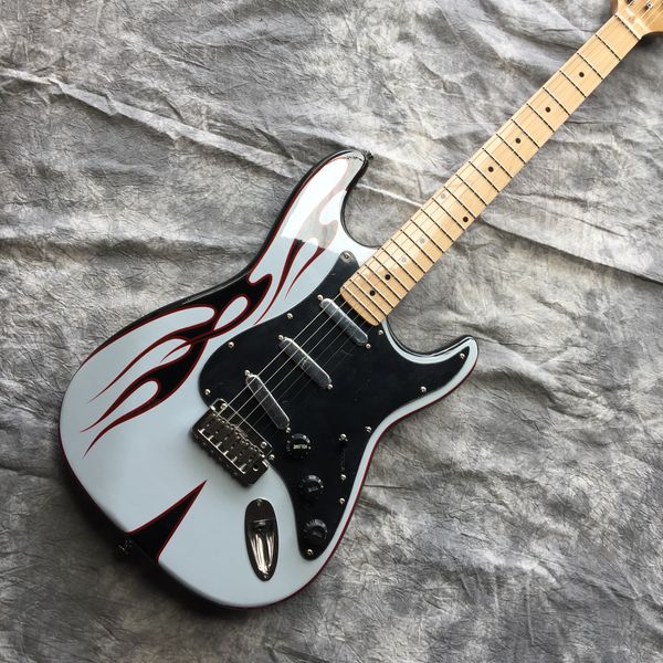 

st electric guitar painted-face role body mahogany color white