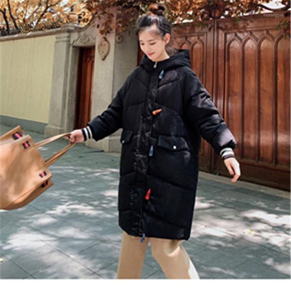

thickening long hooded loose solid popular coat parka jacket winter warm outwear casual casaco overcoat fashion1, Black