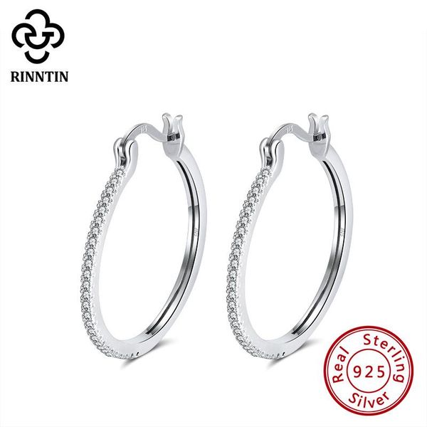 

hoop & huggie rinntin pure 925 sterling silver zircon women earrings female circle fine jewelry gifts tse263, Golden;silver