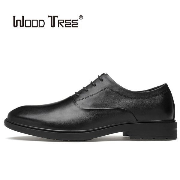 

woodtree fashion business men's shoes new leather men's shoes casual lace up dress oxford, Black