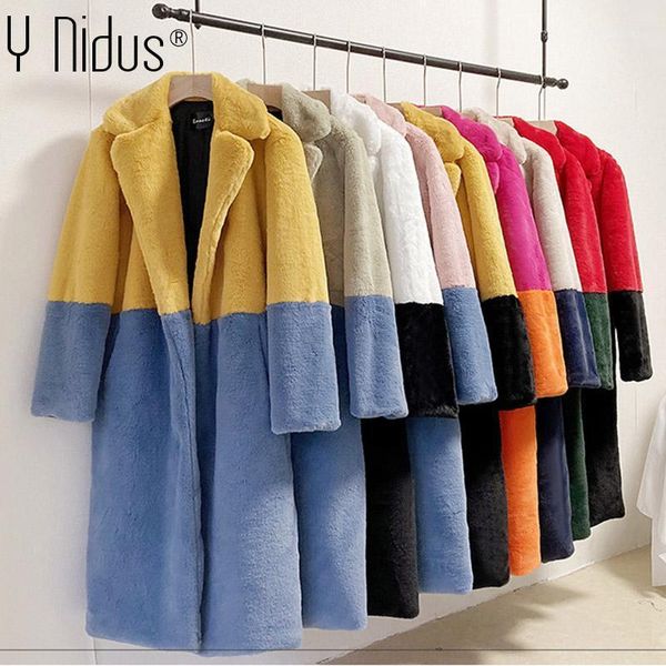 

women fur coat 2020 winter thick warm plus size faux fur coat luxury long lapel overcoat plush coats1, Black