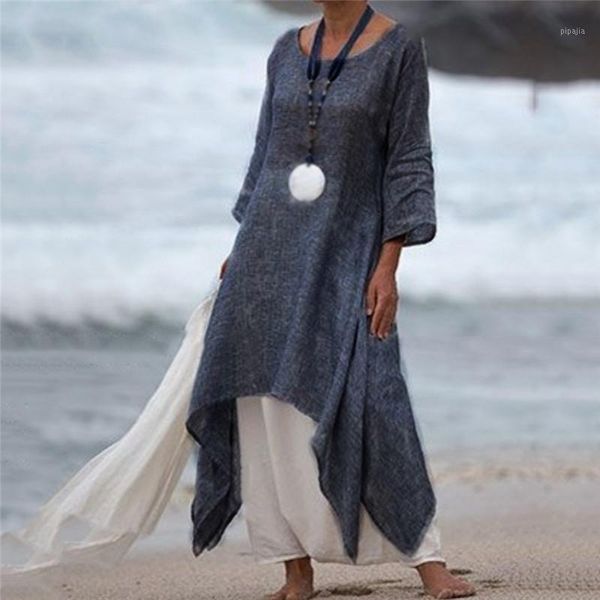 

2021 summer autumn plus size dresses women 5xl loose long vintage dress boho shirt dress maxi robe fashion female1, Black;gray