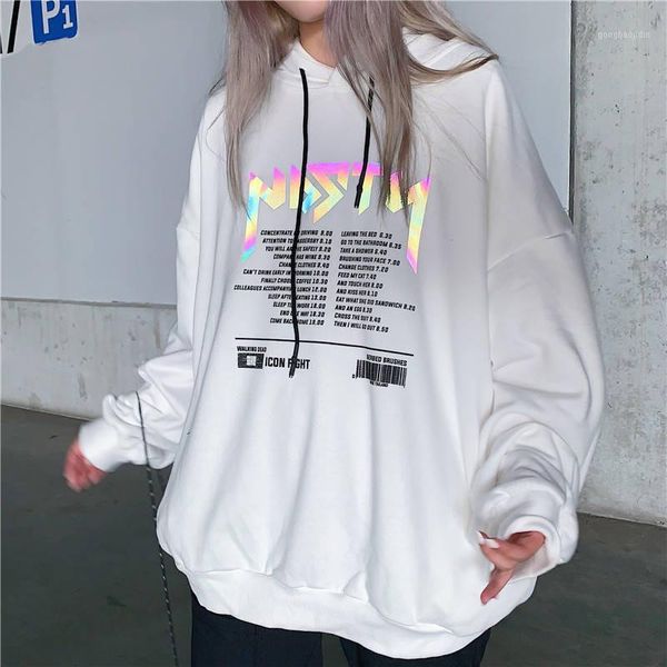 

cool white hoodies autumn letter print women reflective hoodies sweatshirts casual japan loose long sleeve tracksuit1, Black