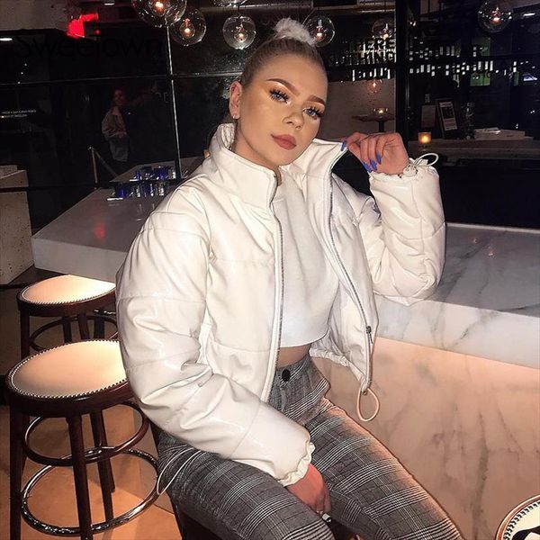 

winter fashion warm women coat jackets zipper turtleneck cropped jacket solid pockets ladies parka autumn coats, Black