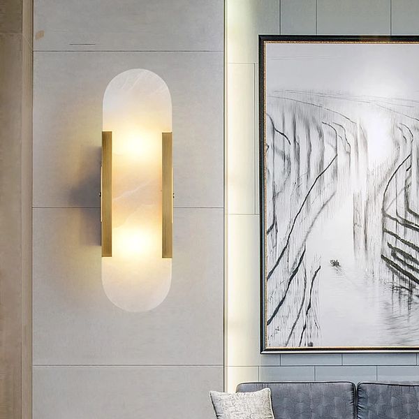 

post-modern creative natural marble wall light living room bedside bedroom study designer wall lamp 90 v~260v