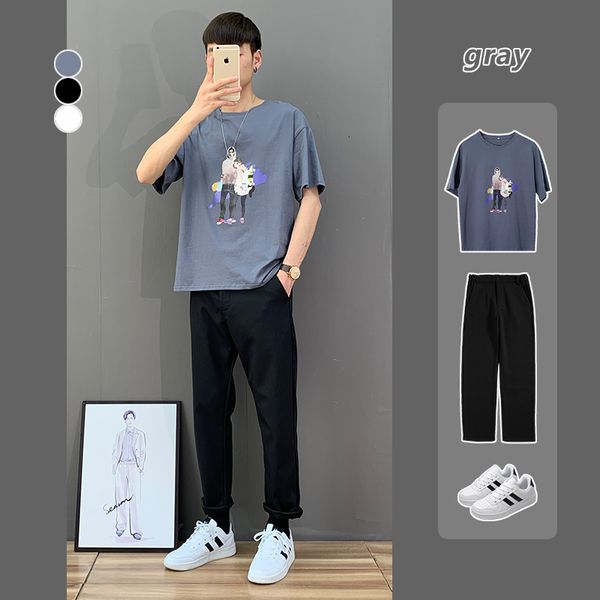 

short men's summer trend lovers versatile round neck loose student half sleeve ins t-shirt