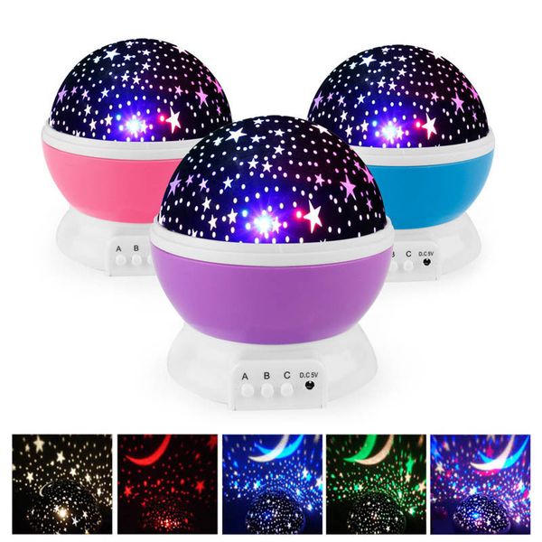 

novelty led rotating star projector lighting moon starry sky children baby night sleep light battery emergency projection lamp q0113