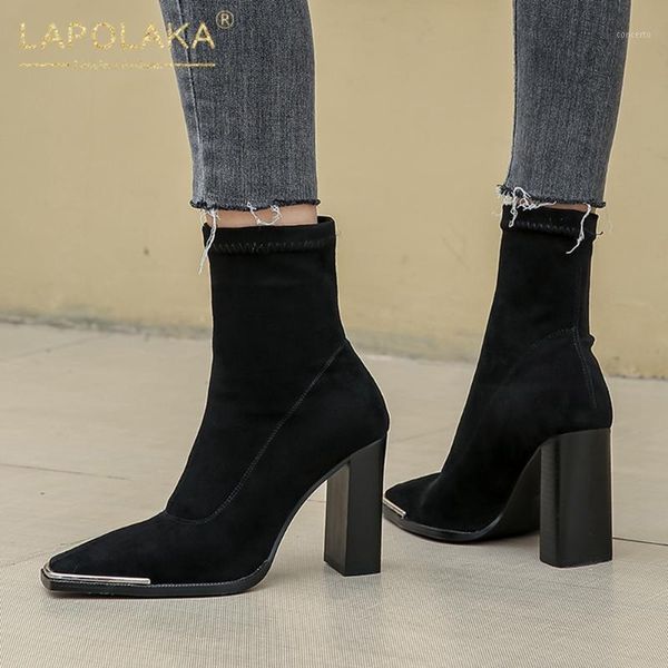

new arrivals large sizes 43 brand design square high heels party autumn winter women shoes ankle boots female1, Black