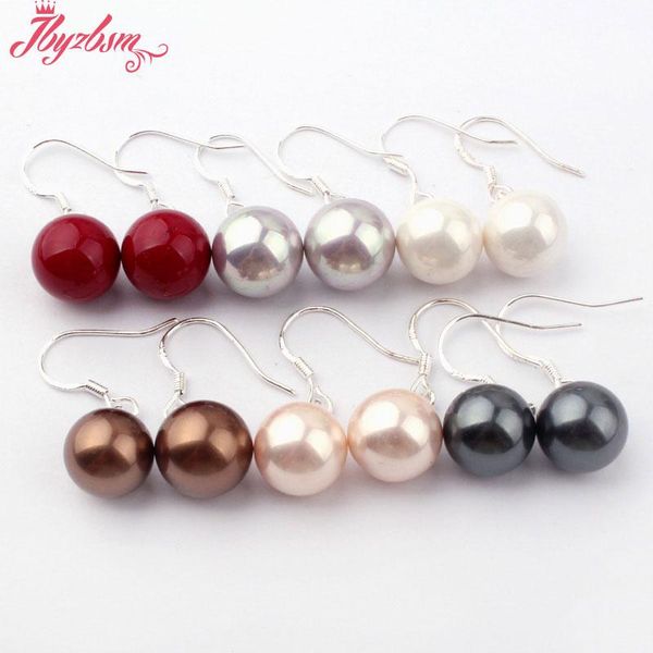 

10mm round shell gem stone beads white tibetan silver dangle huggie women hook fashion earrings 1 pair,wholesale ing