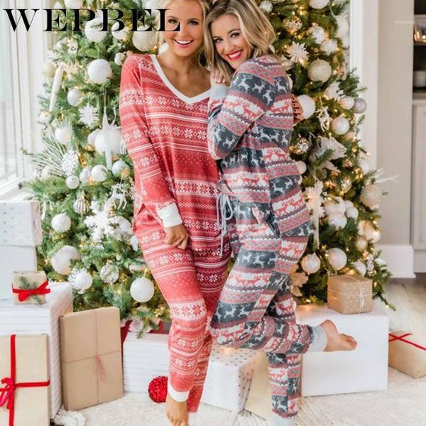 

wepbel women's long sleeve v-neck t-shirt + lace-up pencil pants loose suit winter casual christmas printed home suit1, Gray