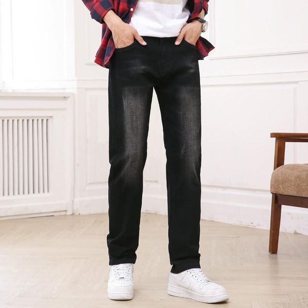 

men's jeans loose denim blue straight advanced stretch business casual trousers