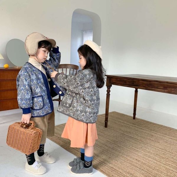 

edition new korean 2020 boys autumn and girls quilted cotton small coat children's floral long sve et cardigan kwwa, Black