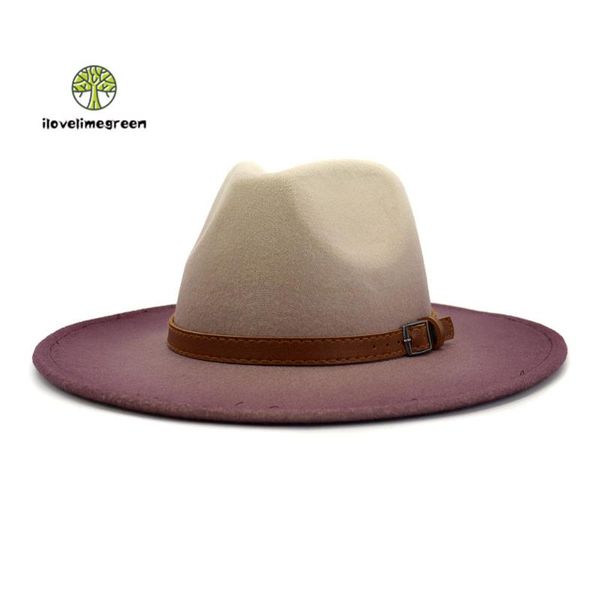 

wide brim hats men women woolen felt fedora hat with leather belt spray painted jazz panama winter, Blue;gray