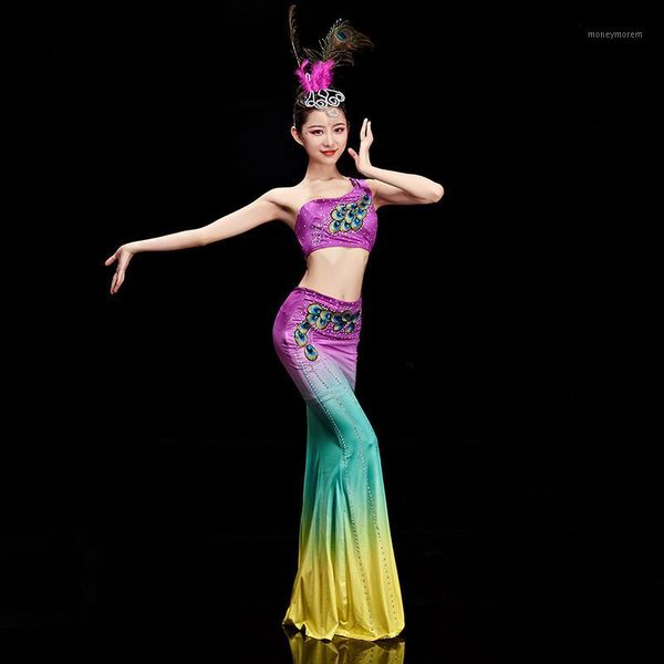 

dai dance costume yunnan ethnic style solo skirt peacock skirt costume fishtail new1, Black;red