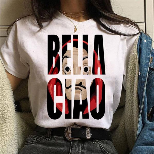 

la casa de papel tshirt money heist tees tv series t shirt women t short sleeve house of paper funny female shirt, White