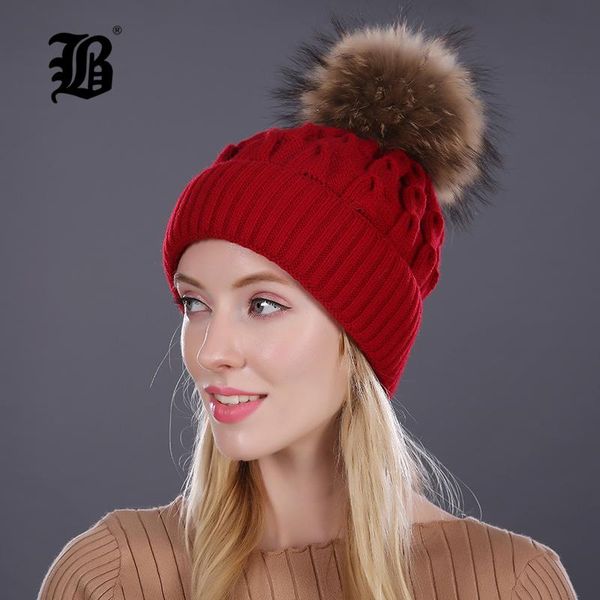 

flb] женская зимняя шапка вязаные шерстяные шапки для женской девушки 'swinter real mink mur pom poms beames новая толстая женская шапка bb, Black;white