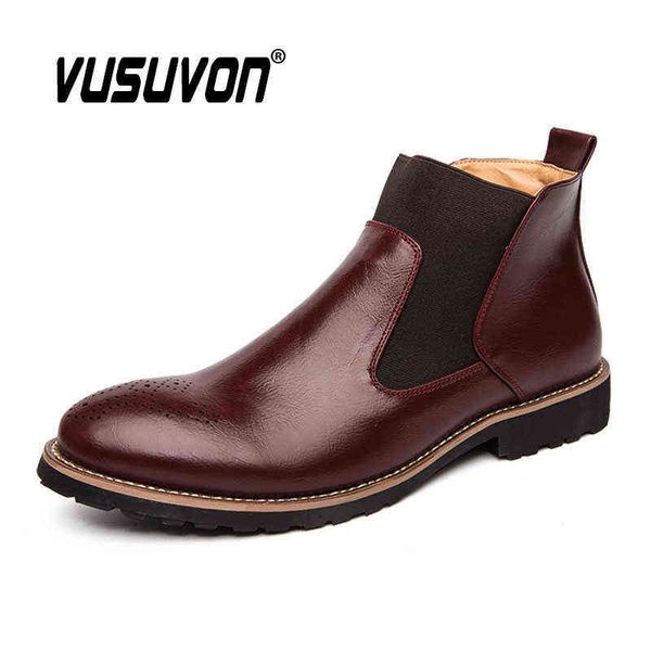 Sapatos de vestido Homens Botas Chelsea 38-46 Moda Padrão de Brogure High-top Casual Primavera Spring Summer Martin Genuine Couro Britânico Estilo 220223