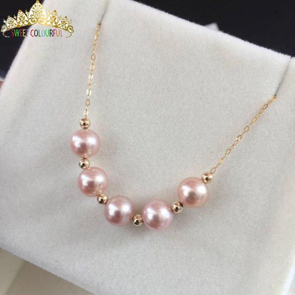 

6.5-7mm natural pink pearl 18k necklace au750, Silver