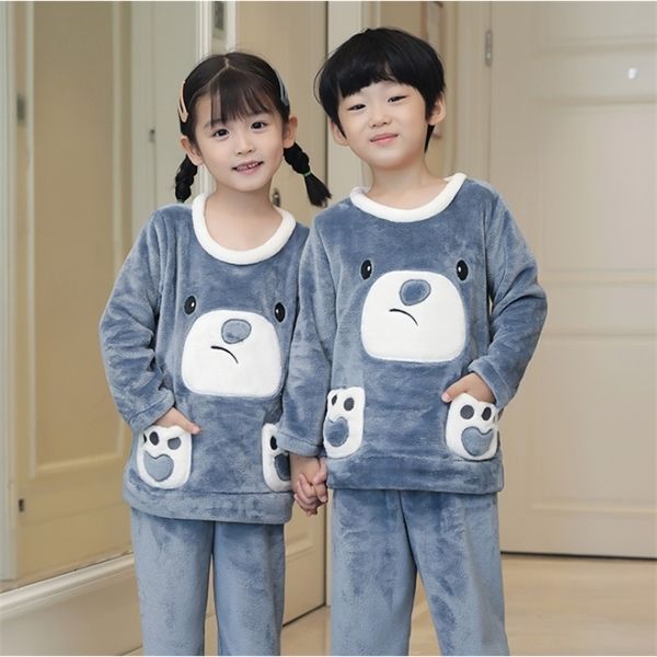 

winter children fleece pajamas thicken warm flannel sleepwear girls loungewear coral fleece kids pyjamas 4 6 8 10 12 14 years c1019, Blue;red