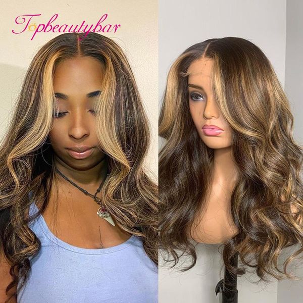 

highlight blond color 13x6 lace front human hair wig 180% brazilian remy wavy hair lace frontal wigs for women, Black;brown