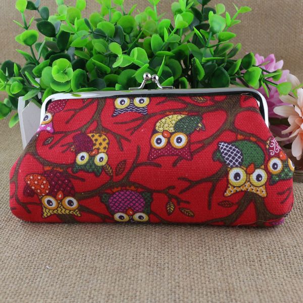 

owl canvas coin purse smart mini slim card wallet ladies wallets, Red;black