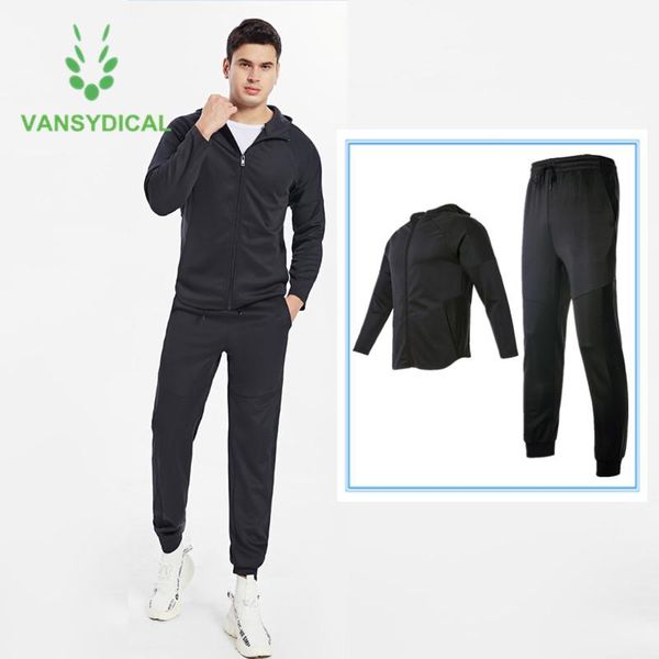 

brand autumn winter warm sportswear men sports suit hooded black running set fitness training jogging workout outfit tracksuit, Black;blue
