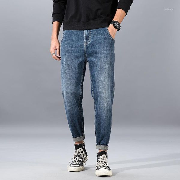 

men's jeans loose plus size casual stretch british trend of small feet drop 1, Blue