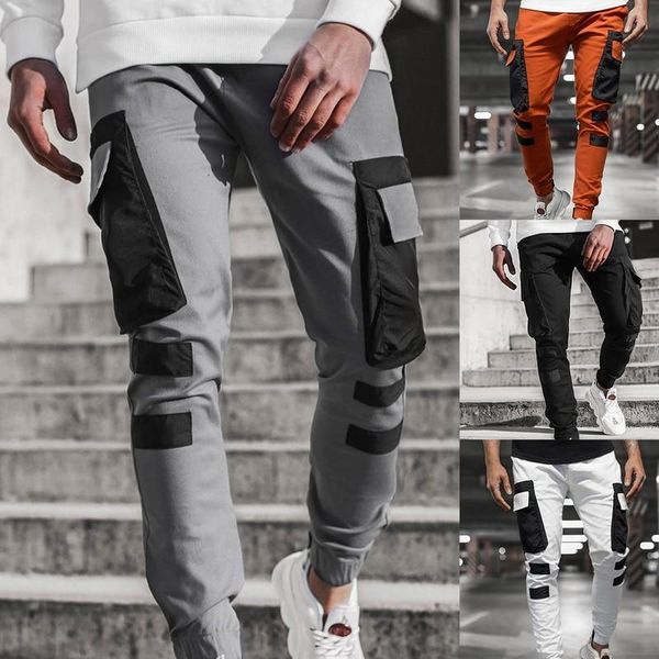 Erkek Pantolon Erkek Casual Katı Çok Cep Pantolon Streetwear Ince İpli Kargo Kalem Erkek 2021 Moda Ince Jogging Sweatpants