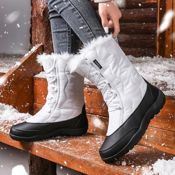 

women quality high winter wedges snow boots shoes ladies plush mid-calf boots women warm non-slip waterproof snow, Black