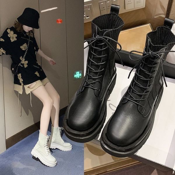 

in the summer of 2020 the new women's boots with pu rubber round head before lace-up with short tube martin boots, Black