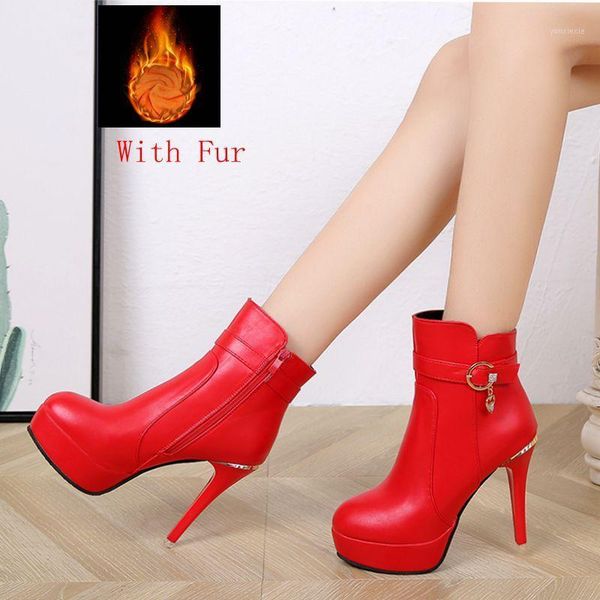 

factory outlet women winter boots red black pu leather high heel ankle boots platform shoes winter women party shoes1
