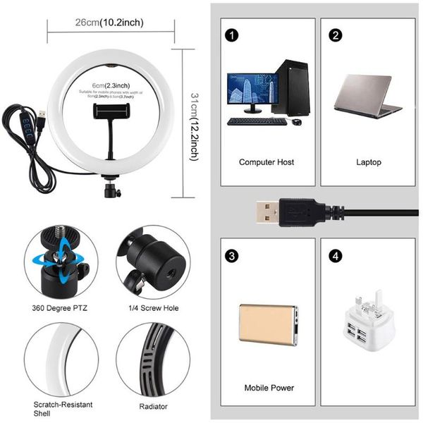 

11,8-дюймовый 30см desktop треугольник кронштейн led кольцо заполняющая свет + телефон клип видео чат селфи фотография штатив