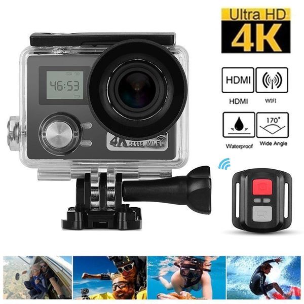 

digital cameras 4k action camera + 0.96 inches dual lcd screen 30m waterproof 30fps 170Â° ultra-wide angle lens wifi sharing with remote shut