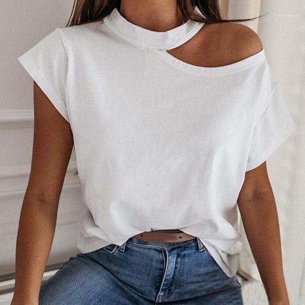 

shoulder solid color blouse women shirts 2020 new summer short sleeve casual loose halter backless ladies blouses1, White