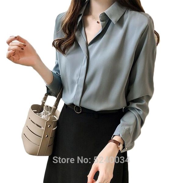 

women's blouses & shirts womens and casual solid chiffon blouse office shirt long sleeve women v- neck, White