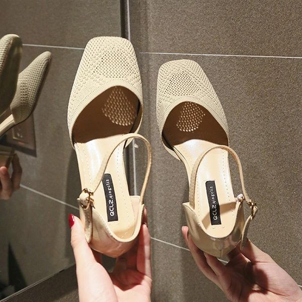 

high heel shoes straight-line buckle new style versatile chunky-heel square head breathable shoes, Black