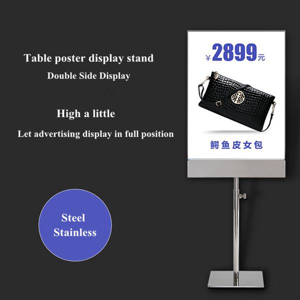 Tavolo bifacciale A4 Struttura in metallo acrilico Piedistallo Poster Portacarta pubblicitaria POP Stand Boards per esposizione