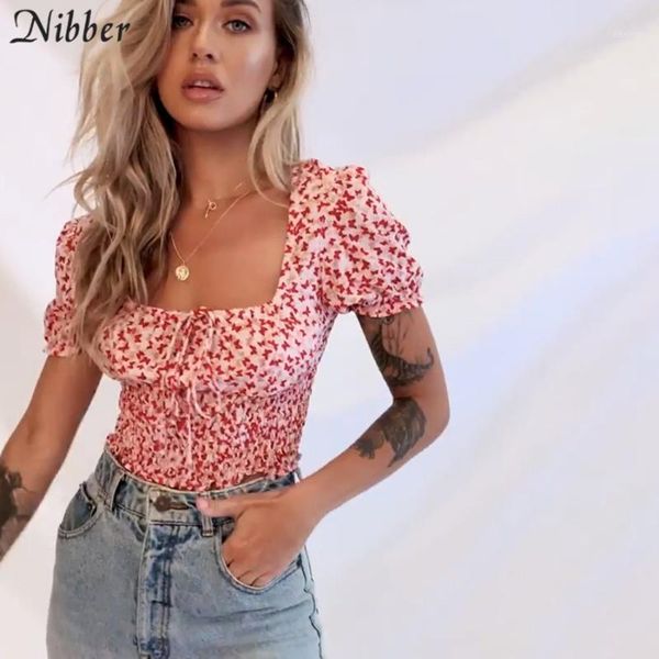 

nibber sweet floral graphic tees feamle crop summer boho basic street casualwear t-shirts for women college style tees1, White