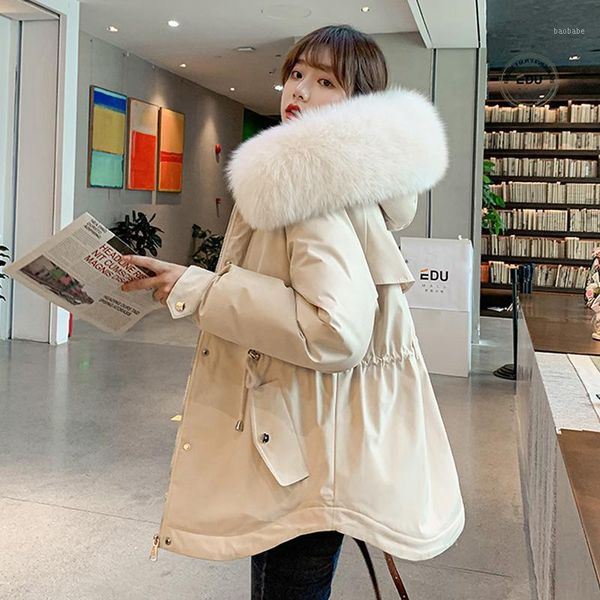

women's winter jacket wirh fur collar long parkas women wool liner solid plus size hooded cotton padded casual thick coat ladies1, Black