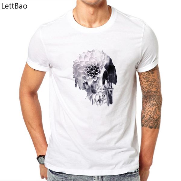 

cartoon flower skull summer cool print short sleeve o neck casual breathable plus size sport hooded sweatshirt hoodie men t shirt