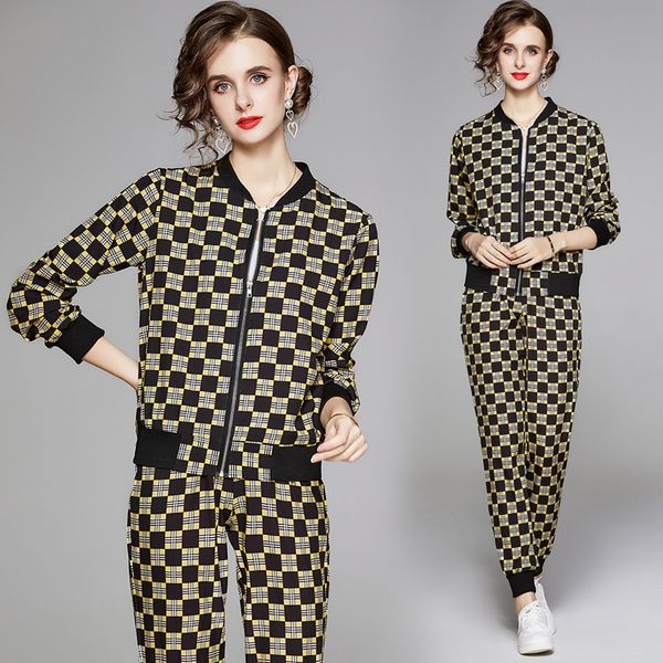 

2020 designer womens sports two piece sets classic printed long sleeve zippered jackets + long pants 2 pcs runway ladies tracksuits outfits, White